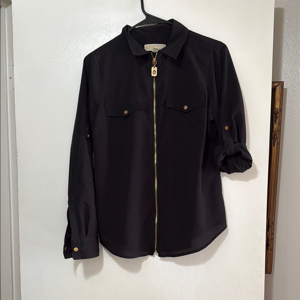 MICHAEL Michael Kors Black Zip-Up Blouse